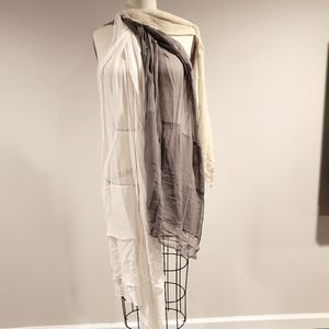 Set of 3 fine scarves, silk like fabric and bead detail, sheer. White, grey, tan